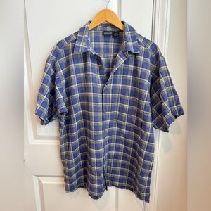 Patagonia Men's Blue Plaid Short-Sleeve Button-Up Shirt Organic Cotton large
